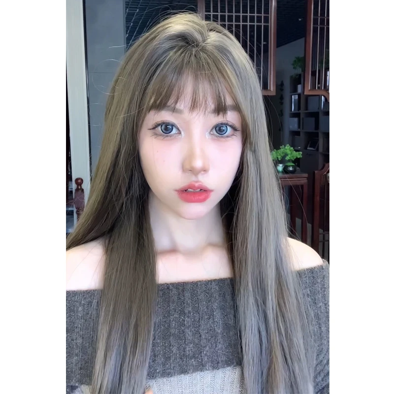 假发女网红日常Lolita长直发jk逼真头套冷棕色
