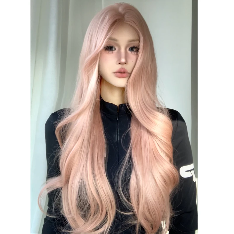 土豆专属-灰粉色假发女小额蕾丝长卷发中分百搭日常全头套