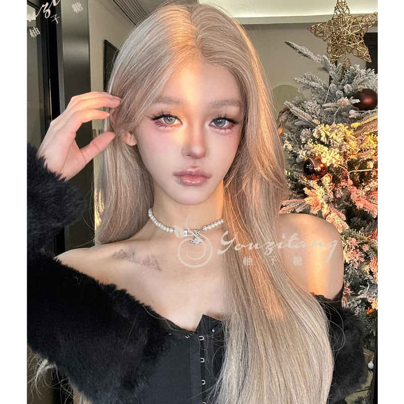 小圆-【虚拟人生】假发女小额奶棕色自然长卷发中分全头套-约70CM