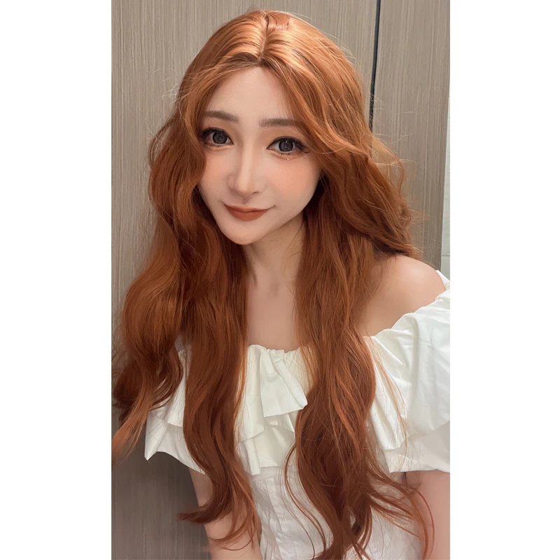 可爱专属-落日橘假发女小额长卷发中分百搭日常全头套