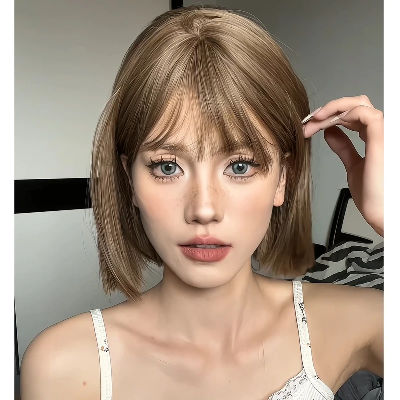 禾未专属-新品限量福利-假发女短发圆脸少女初恋头中短发头套式
