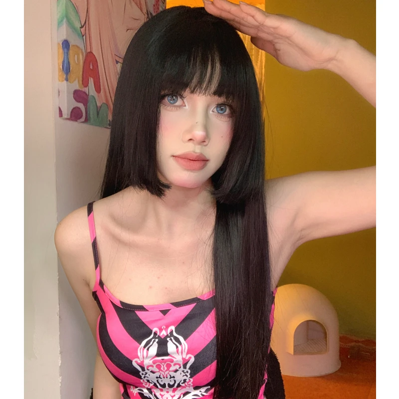 公主切假发女网红黑长直发黑色姬长发头套服帖调节轻薄-Rue茹