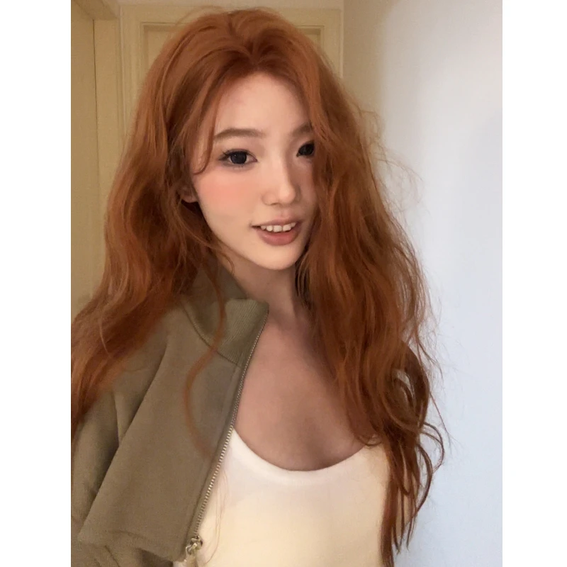 小怡专属-落日橘假发女小额长卷发中分百搭日常全头套