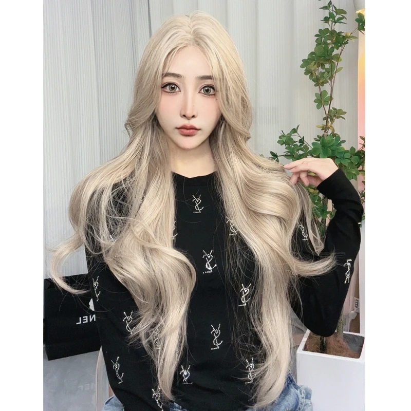 假发女小额奶棕色长卷发中分百搭日常全头套-子琪