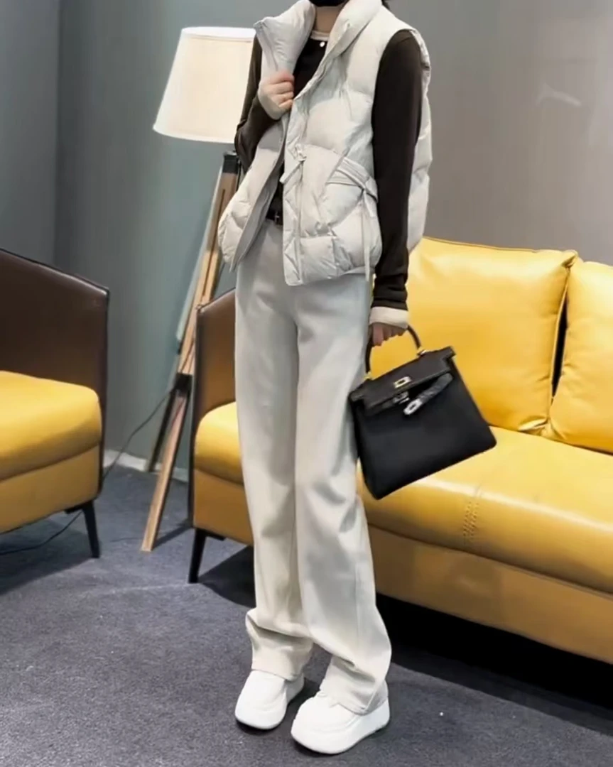 高腰显瘦阔腿裤牛仔裤2024秋冬新款加绒加厚高腰宽松显瘦弯刀裤