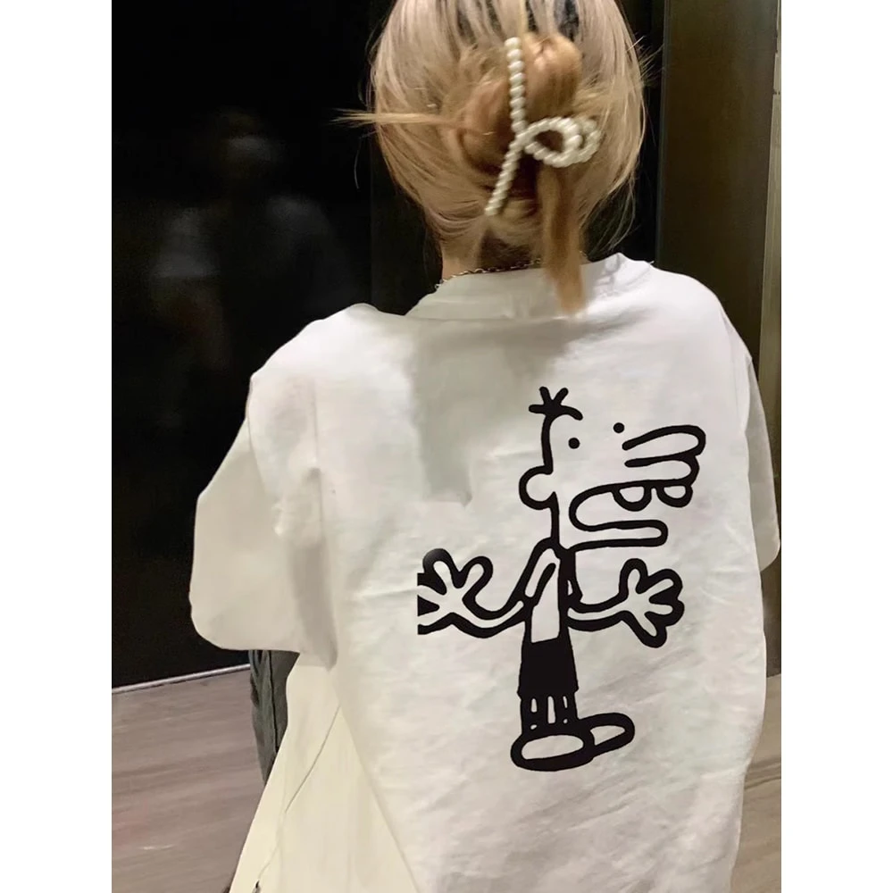 上衣纯棉短袖t恤女2025夏季新款设计感小众美式宽松T白色潮牌半袖