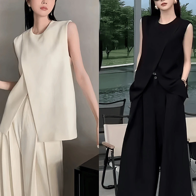 无袖御姐马甲套装女高级感2024夏季气质休闲名媛阔腿裤显瘦两件套