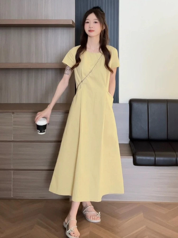 【小个子定制】奶黄舒芙蕾韩系小众设计高级感款宽松连衣裙