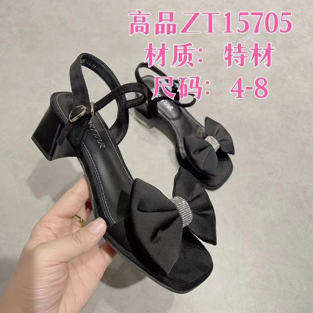 专柜正品夏季新款15705粗跟高跟蝴蝶结水钻搭扣时尚舒适凉鞋