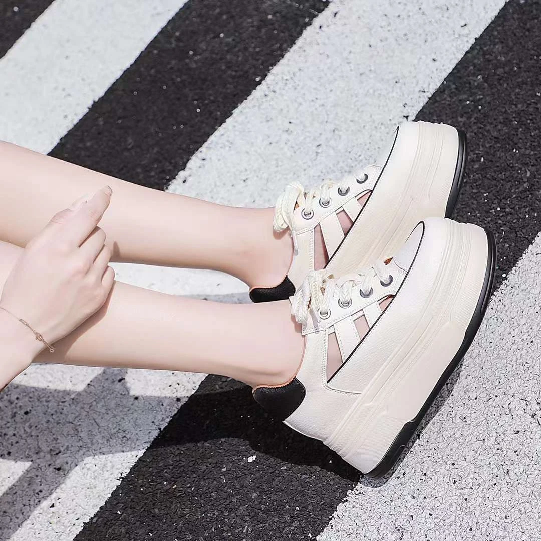 朱朱姐小白鞋195568新款镂空透气夏季百搭松糕厚底增高鞋休闲板鞋