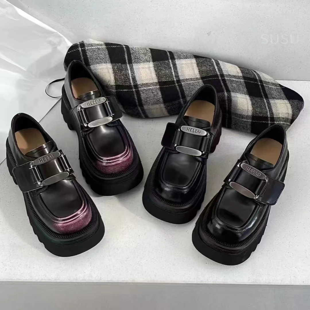 专柜正品7615真皮厚底擦色乐福鞋女英伦风单鞋百搭一脚蹬小皮鞋