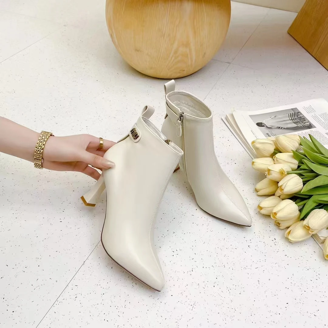 专柜正品1891005秋冬韩版优雅软皮细跟尖头拉链英伦风女短靴