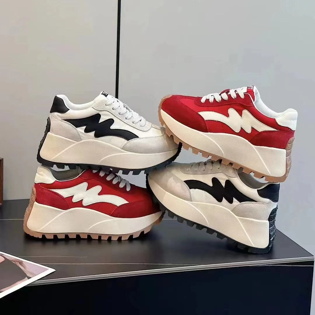 专柜正品62112真皮阿甘华夫鞋女新款小个子增高系带运动休闲鞋