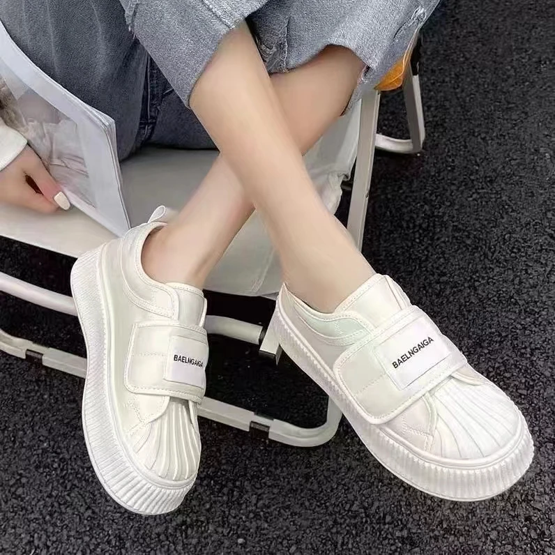 专柜正品新款26209博主同款春真皮韩国厚底魔术贴面包休闲鞋单鞋