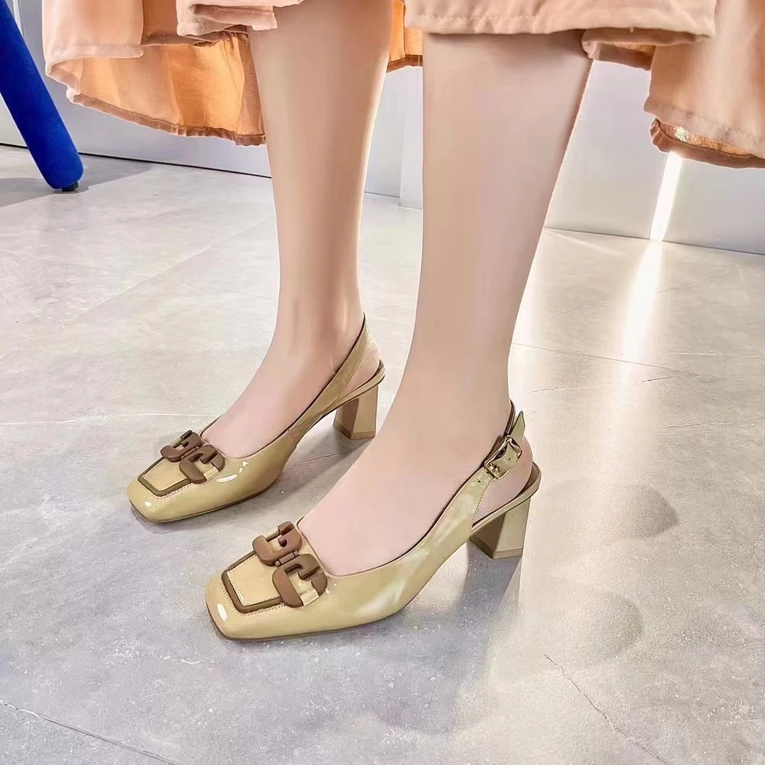 专柜正品188309方头高跟鞋新款不累脚舒适通勤漆皮小细跟气质单鞋