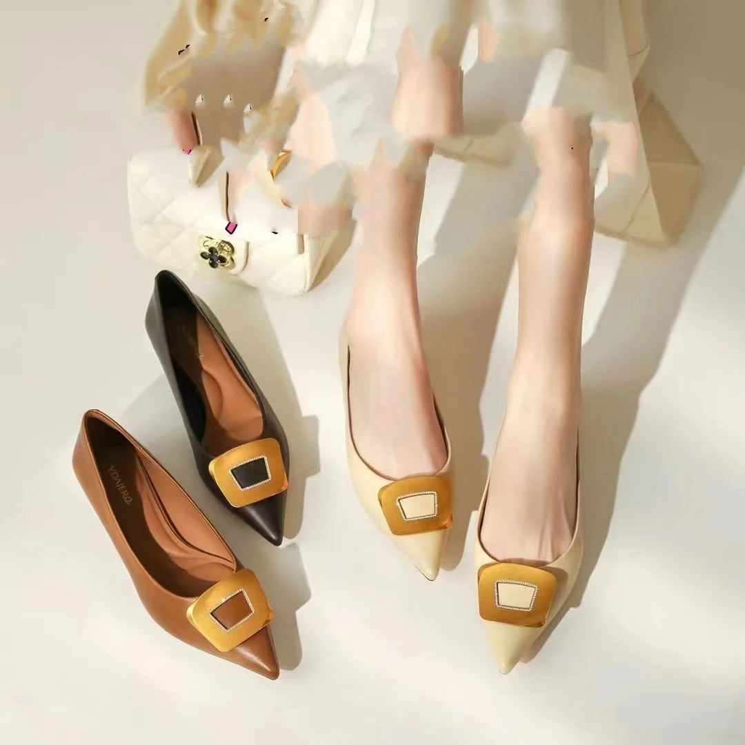 专柜正品310359一代佳人方扣水钻鞋女鞋新款平底鞋百搭浅口通勤鞋