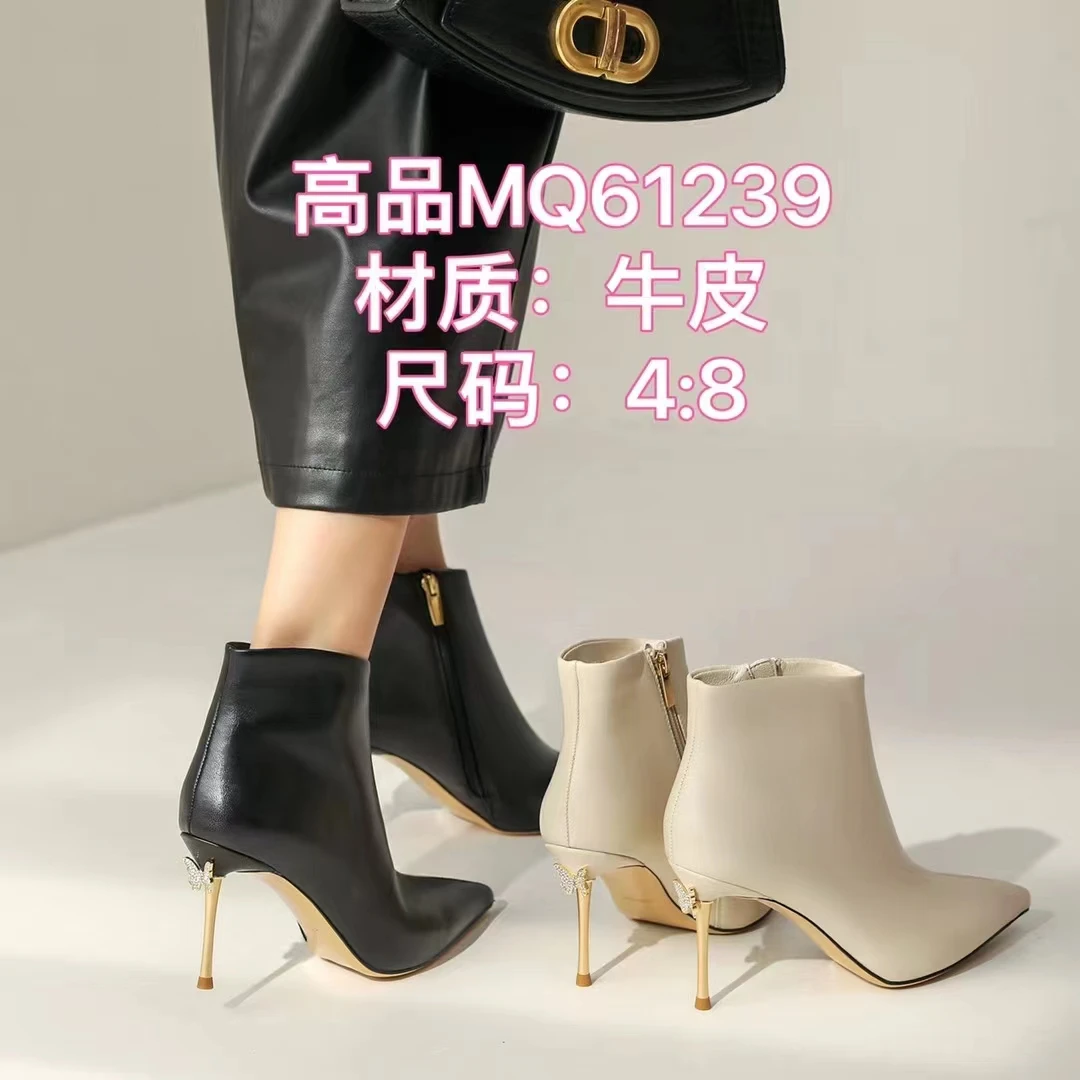 专柜正品冬季新款61239时尚气质细跟高跟尖头显瘦瘦瘦靴真皮秋冬
