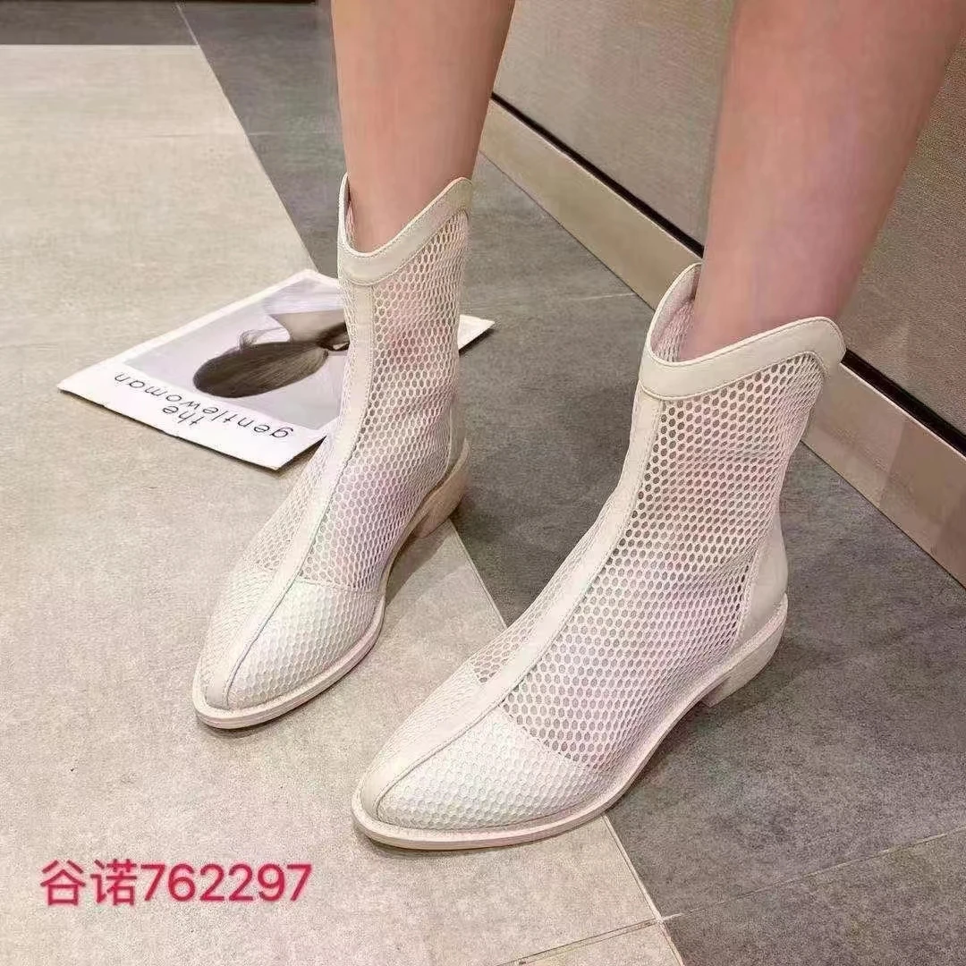 朱朱姐时尚休闲短筒网靴9906夏季透气粗跟百搭