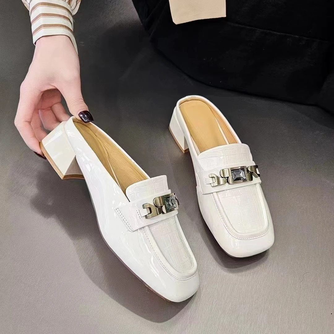 专柜正品168116包头半拖鞋夏季外穿真皮一脚蹬懒人凉拖方头半托鞋