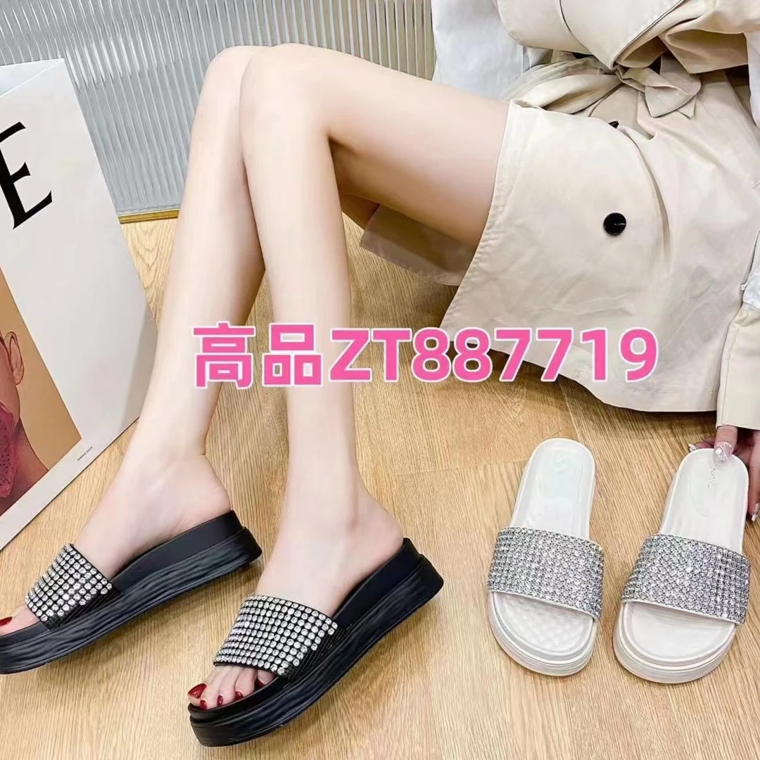 朱朱姐时尚拖鞋夏季厚底外穿女士一字拖休闲纯色平软底887719