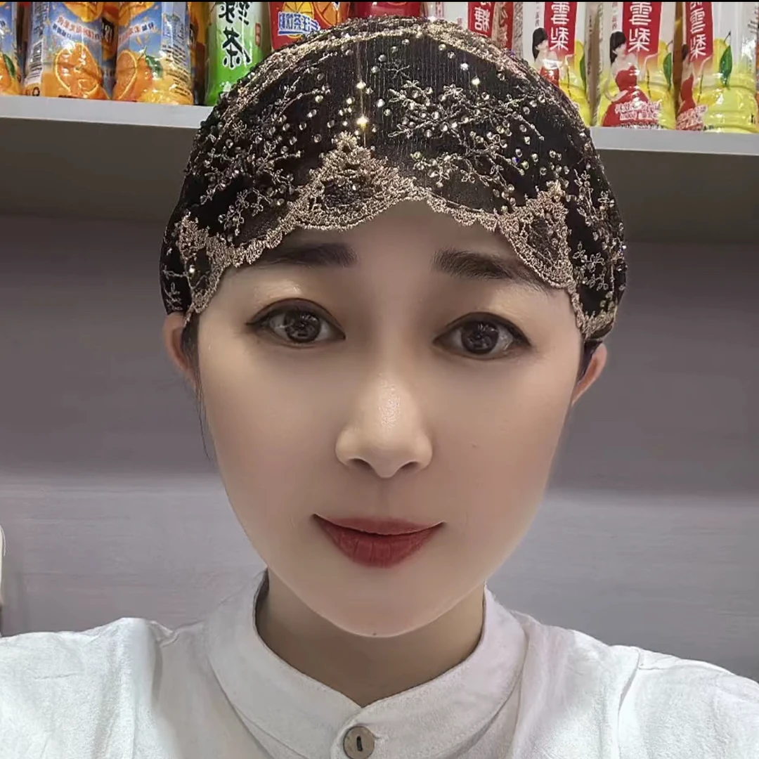回族时尚蕾丝休闲百搭女士薄款透气金丝线包头帽子