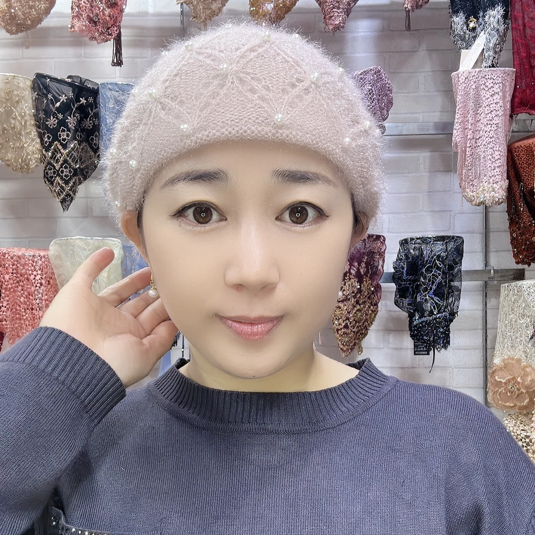 新款针织订珠帽子