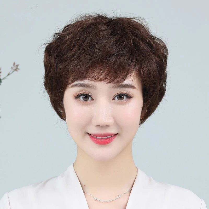 中老年妈妈全真发假发套蓬松自然卷发舒适妈妈款轻薄真人发丝头套