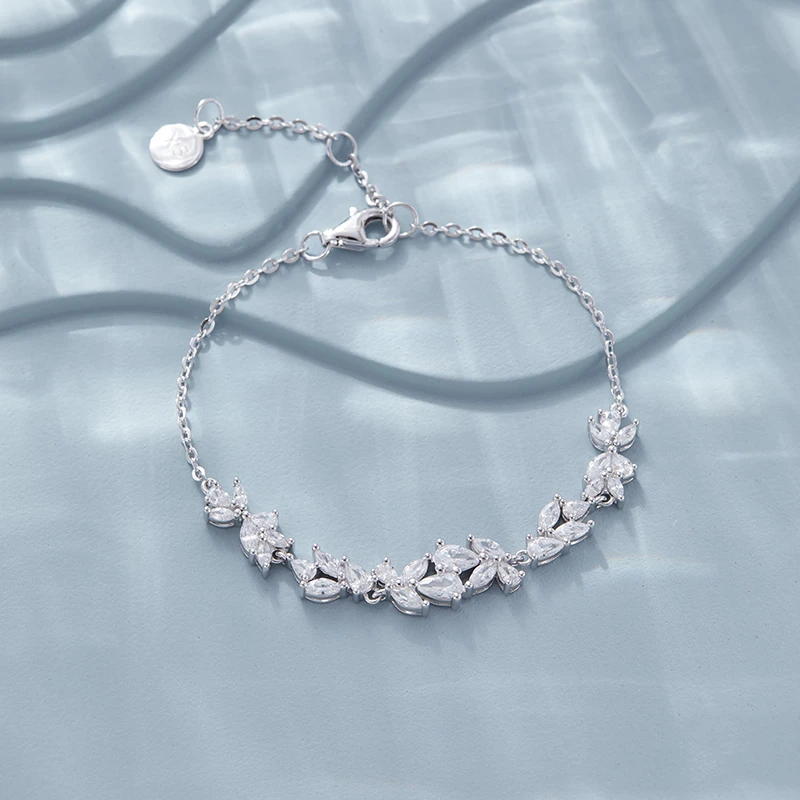 熙盛 925银合成锆石手链 紫藤微笑手链小众轻奢精致百搭镶嵌银链