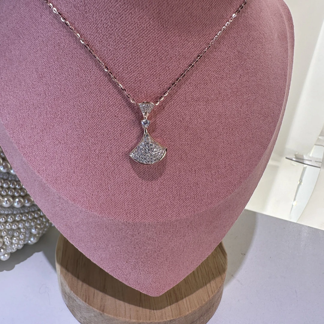 熙盛 坠链均925银合成锆石 百搭时尚锁骨链小裙子感扇形项链精致