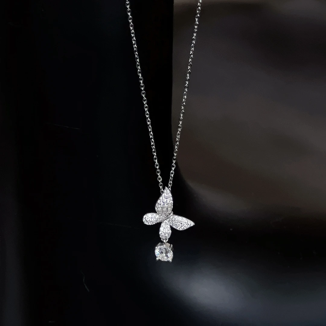 坠链均925银莫桑石 轻盈蝴蝶银项链气质轻奢时尚百搭小众简约