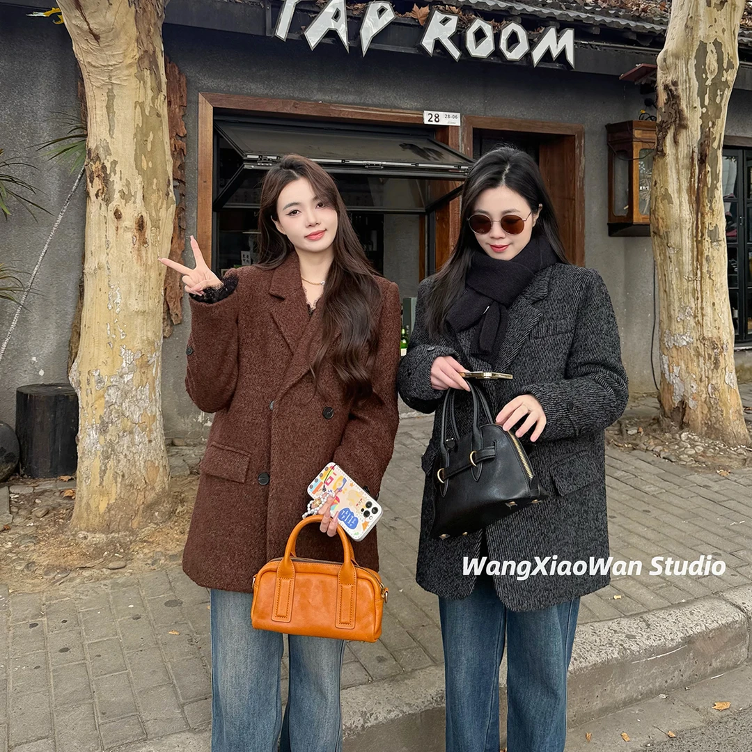 【羽绒毛呢西装】2024年冬季新款韩版90白鸭绒西服羽绒服加厚外套女