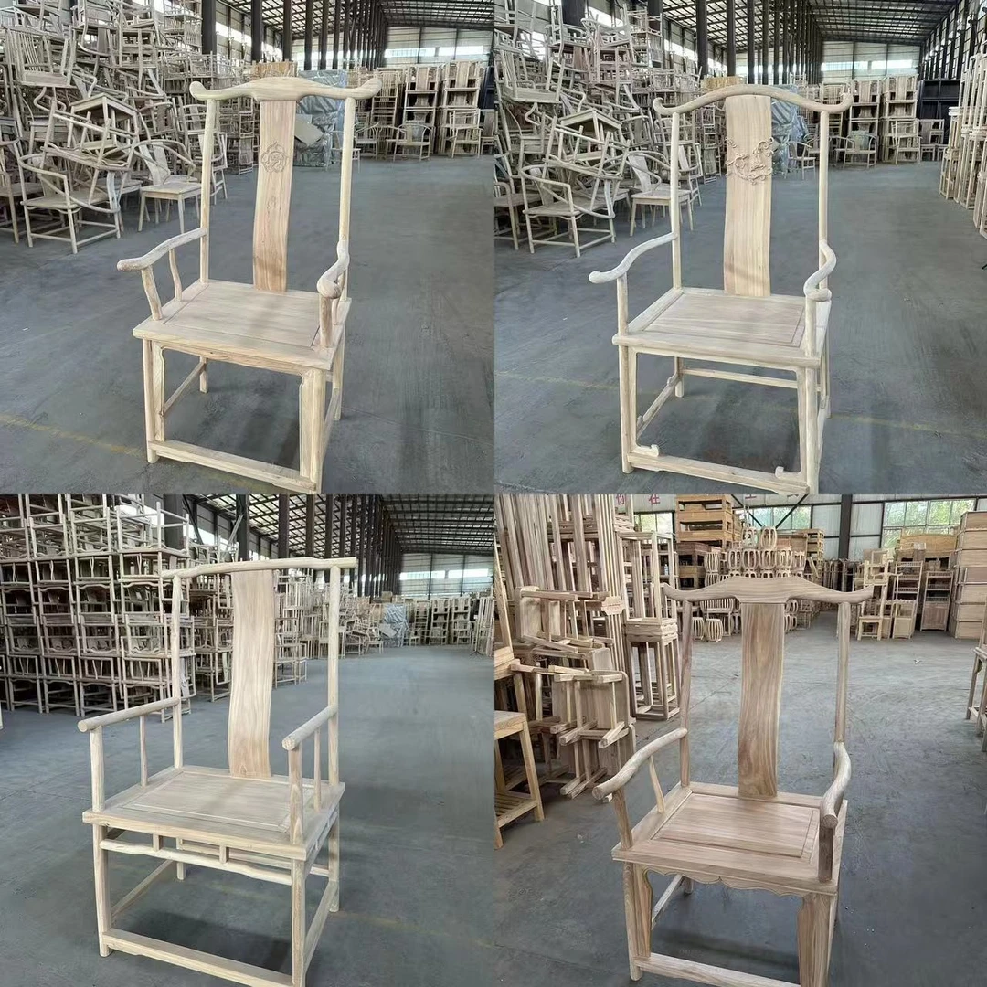 榆木共处甄选四出头官帽椅全榆木实木全榫卯主人椅茶室办公室书房