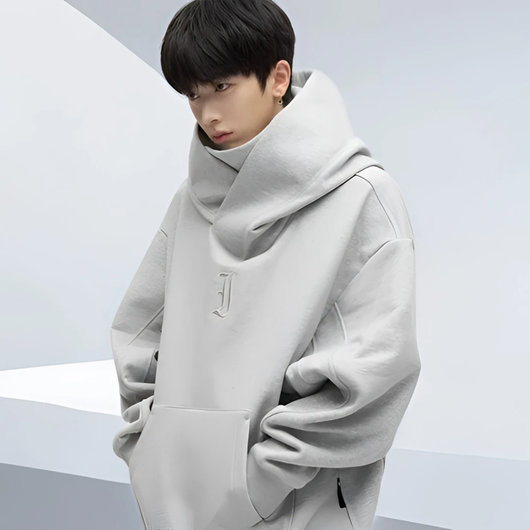 潮牌机能风社恐堆堆领卫衣男女美式外套秋冬高领连帽小众宽松上衣