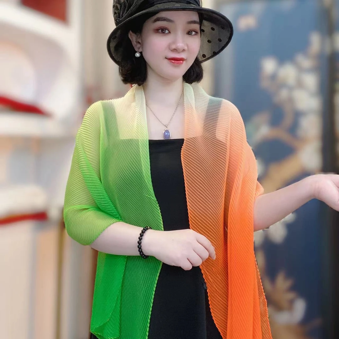 可可家围巾 新款小丝巾45cmX120cm左右渐变春夏旅游拍照纱巾
