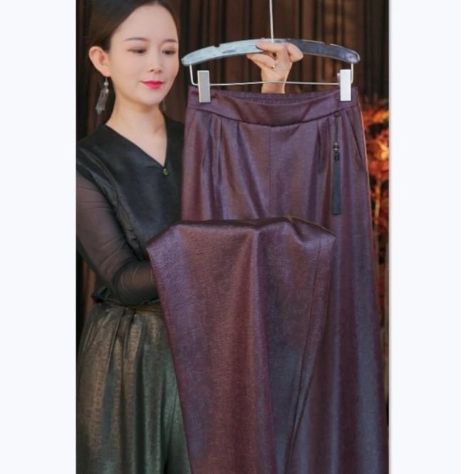 原创定制油皮老料直筒阔腿裤F801