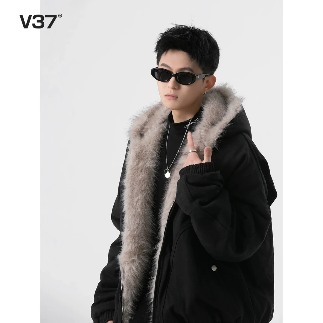 V37美式座山雕棉服外套男2025秋冬季vintage毛领痞帅高街休闲夹克