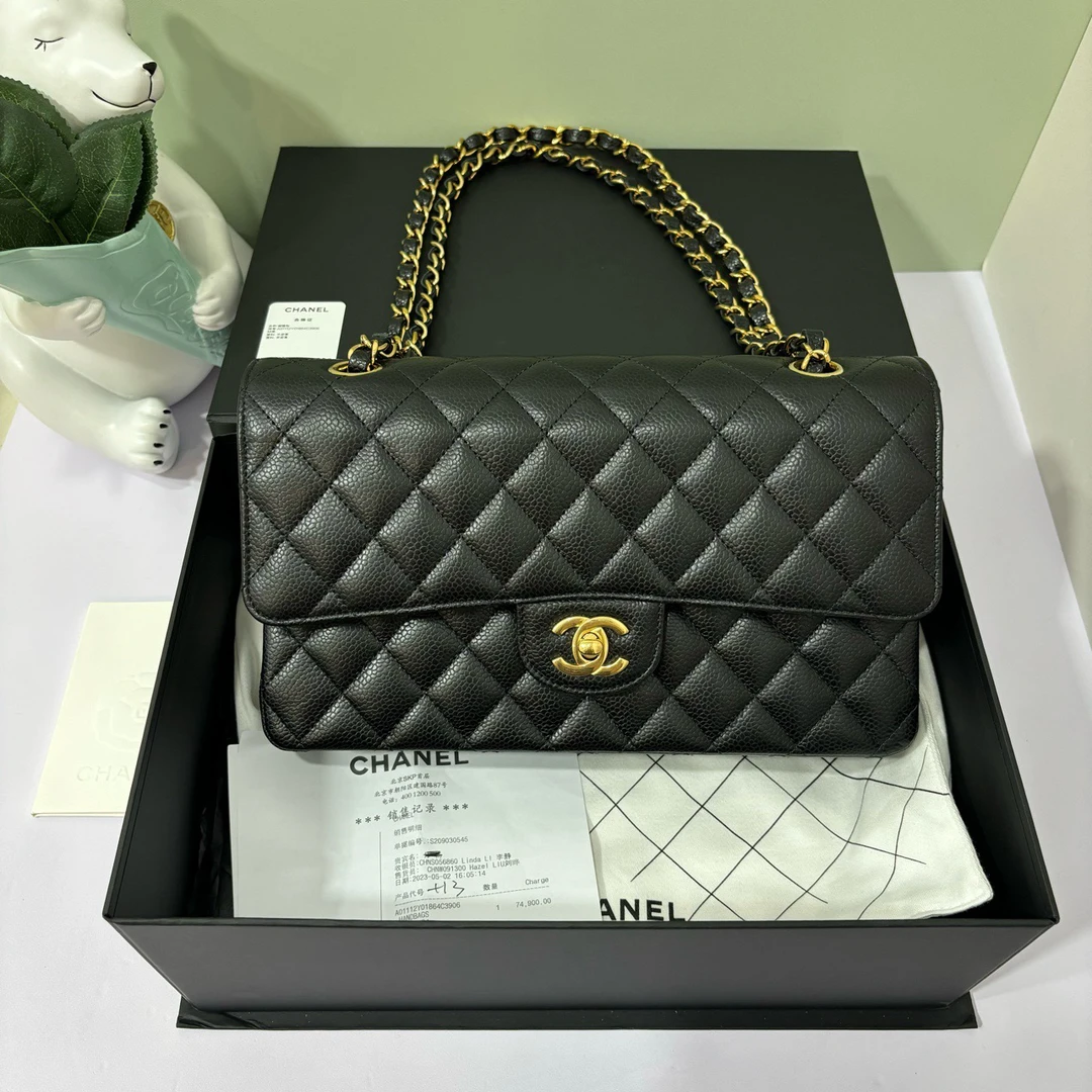 99新 Chanel/香奈儿 Chanel香奈儿 cf中号黑金荔枝纹23年5月