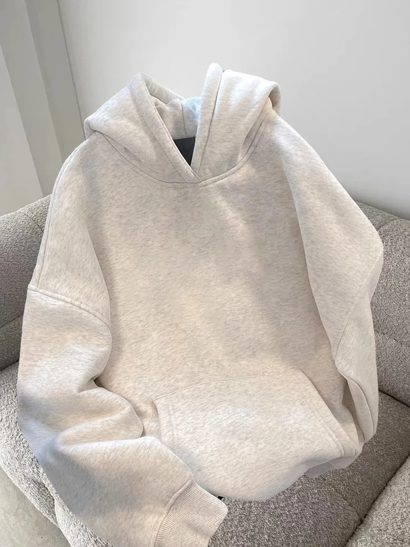 纯棉美式春秋冬纯色连帽卫衣2025新款爆款连帽男女上衣慵懒风外套