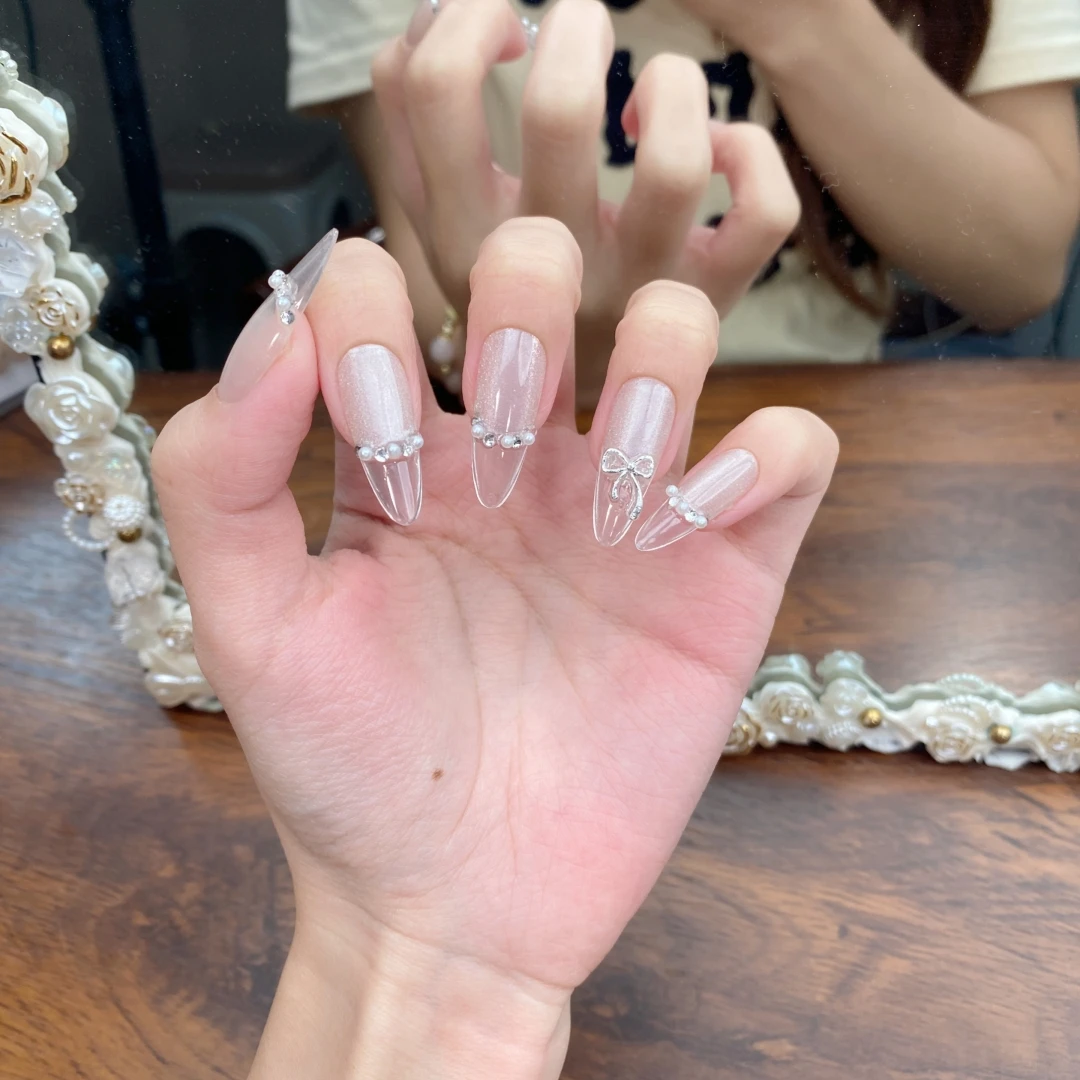 【听雨】中梯形穿戴甲高级感带钻轻奢显白手工美甲贴片新款