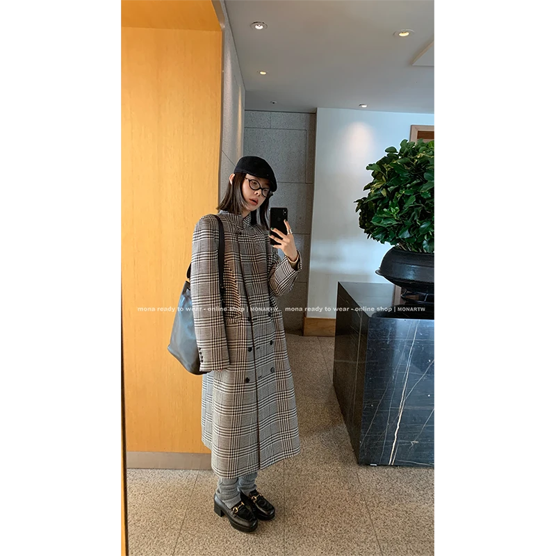【Mona张绮贤 】MONA中式 经典千鸟格大衣外套女 OA232769