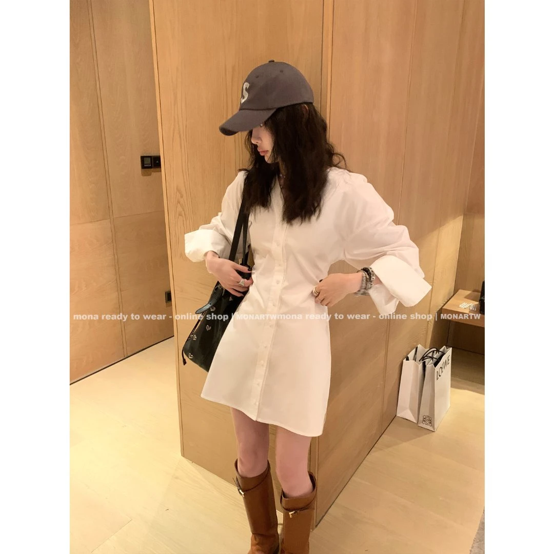 【MONA折扣款】粉黑白色V领气质长短基础款连衣裙 OA226847