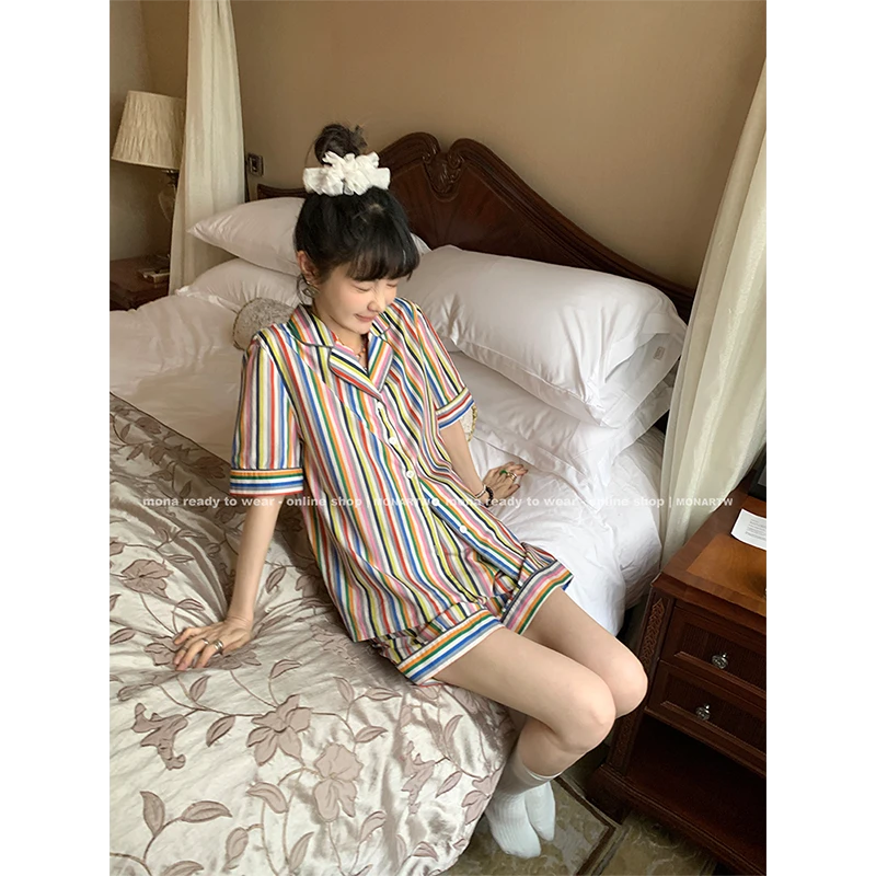 【MONA折扣款】MONA100棉宽松条纹睡衣居家套装女 OA343309