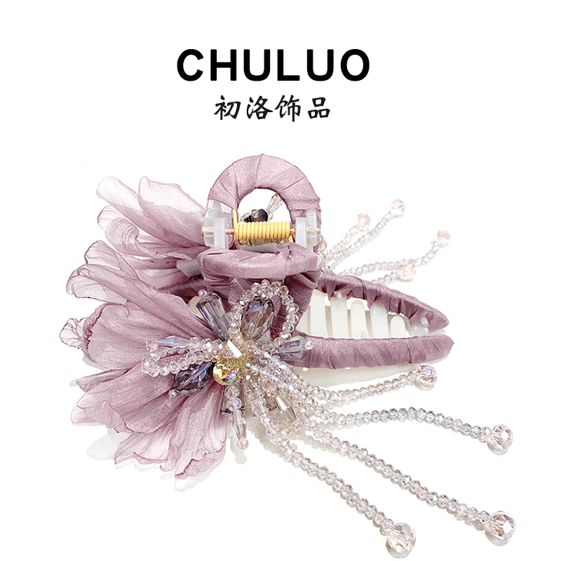 C319韩版新款气质优雅郁金香花朵抓夹13厘米