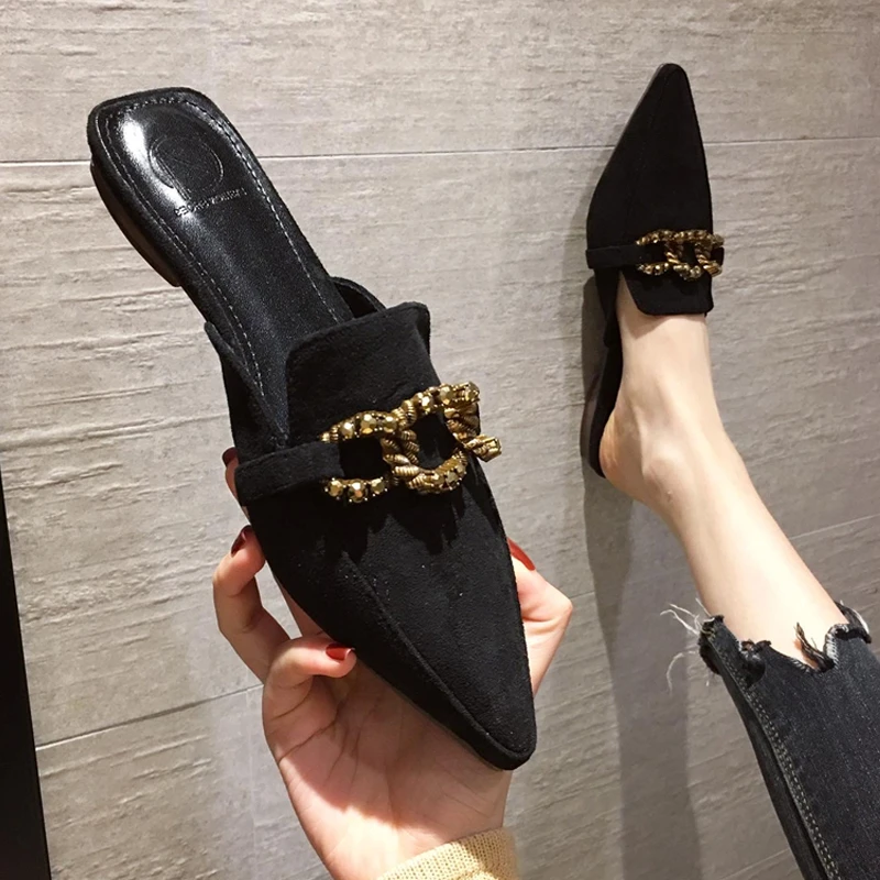 2025新款春夏季法式半托单鞋尖头包头半拖鞋女外穿凉拖懒人穆勒鞋