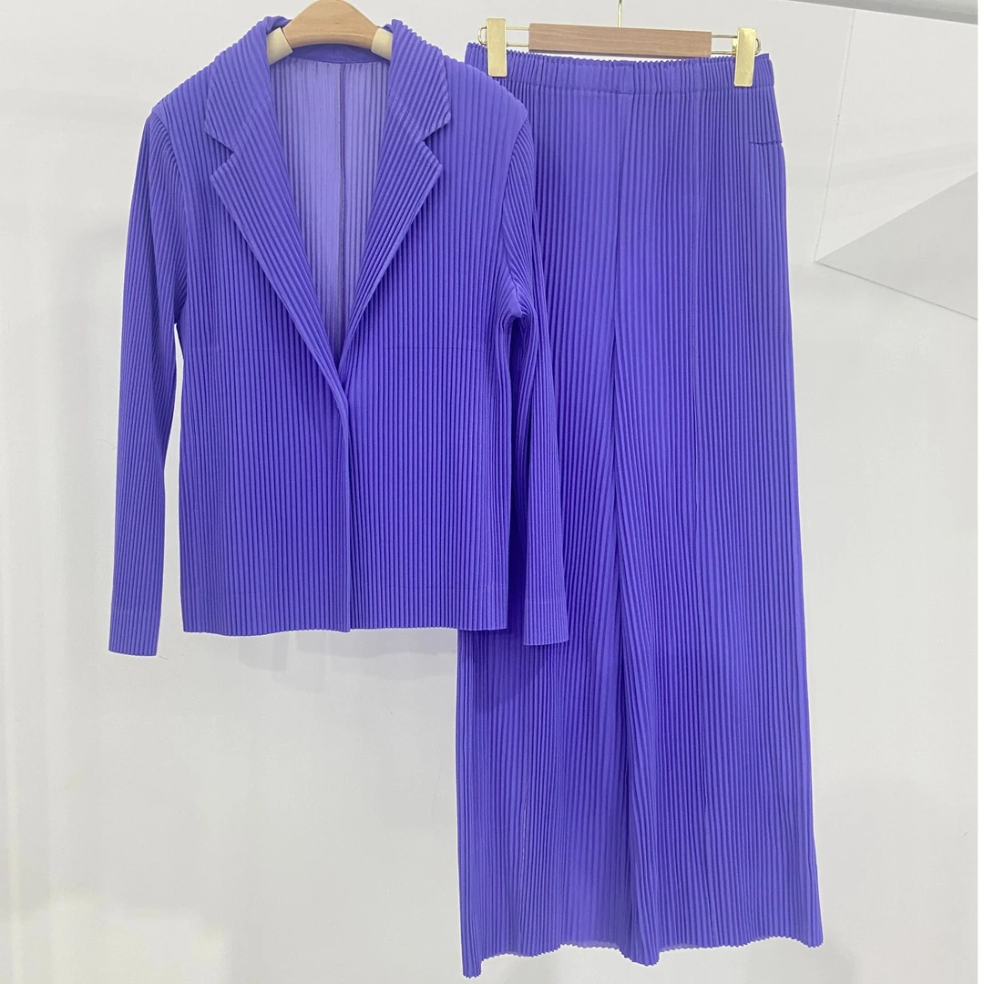 2024褶皱新款纯色套装高级感十足正装休闲款时尚百搭女士