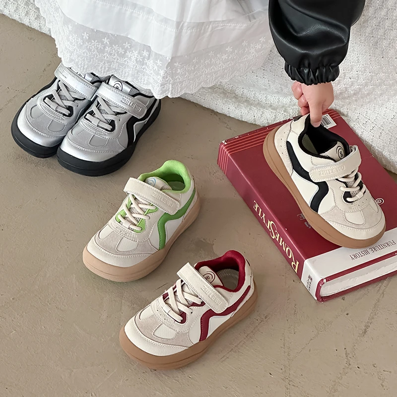 秋季新款儿童休闲运动鞋男女童真皮小白鞋软底透气板鞋