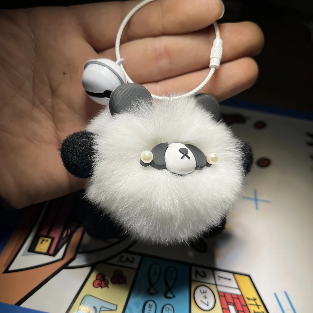 钥匙包包小熊猫挂件铃铛款  真獭兔毛