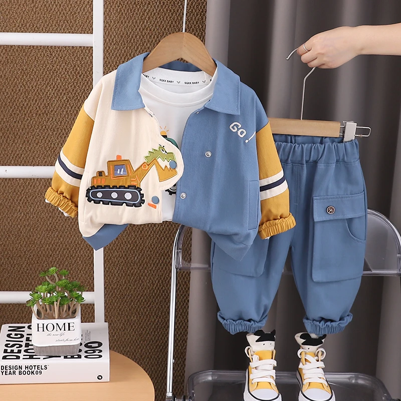 秋装男童宝宝套装2024春秋新款衣服儿童帅气洋气童装工装三件套