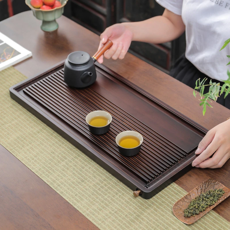 家用竹茶盘竹制茶盘办公休闲排水泡台大号干泡台小型排水式茶盘