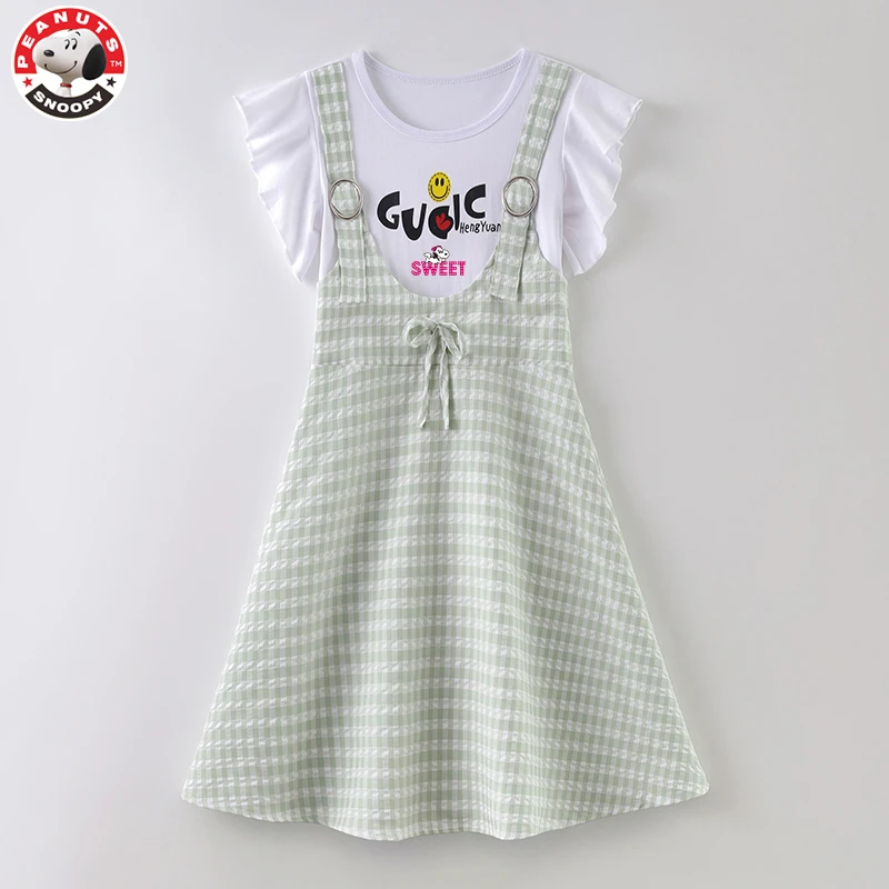 Snoopy/史努比女童洋气连衣裙2024夏装新款儿童女孩格子群吊带裙